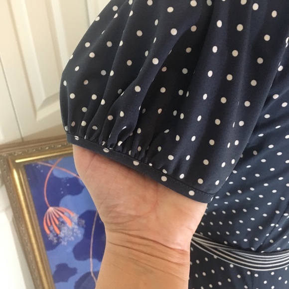 BCBG Max Azria gray blue & white faux wrap blouse - Picture 3 of 6